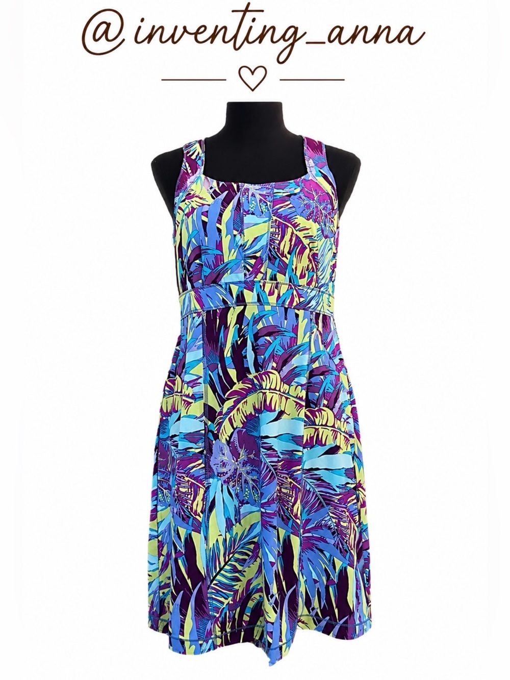 Accessorize Tropical Print Sleeveless A-Line Dress Purple Teal Green size M